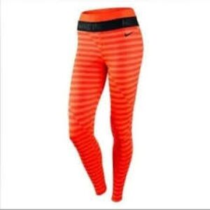 Nike Pro Bright Orange/Red Striped Tights